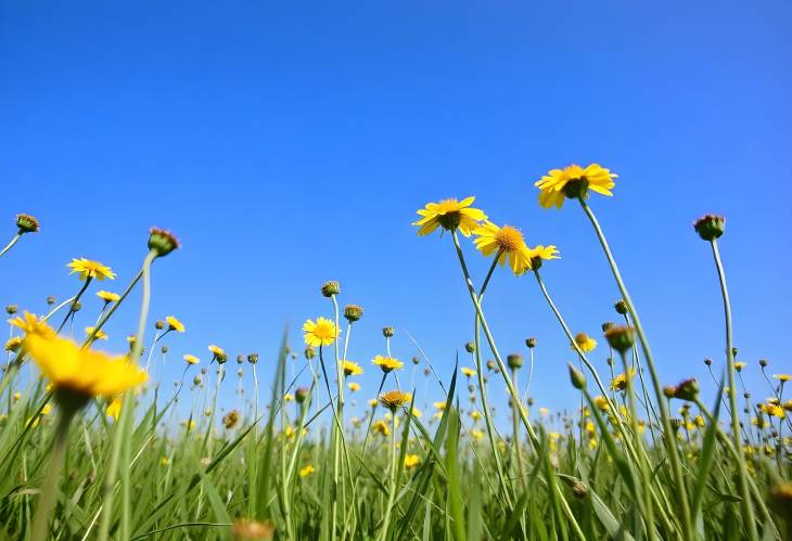 Natures Yellow Flowers Beneath a Blue Sky A Shallow Depth Perspective