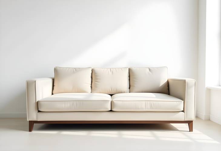 Sleek Comfort Expensive Beige Sofa Against a White Wall