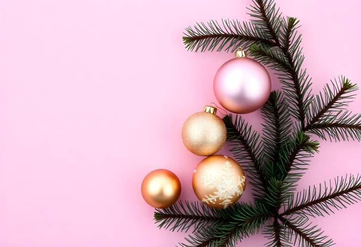 Modern Holiday Golden Christmas Decorations on Soft Pink