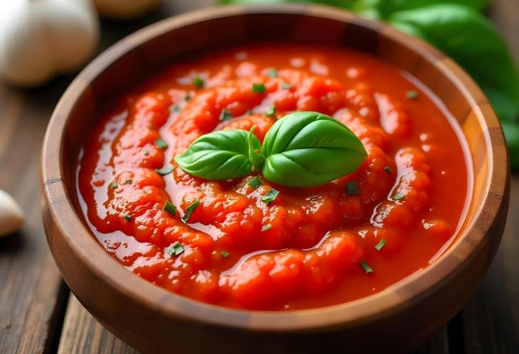 CloseUp of Tomato Sauce with Garlic and Basil