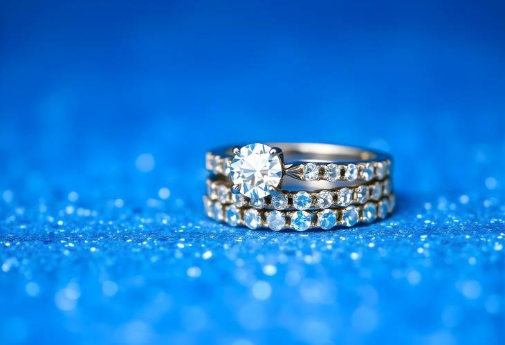 Glamorous Diamond Stacked Eternity Rings on Blue Glitter Background