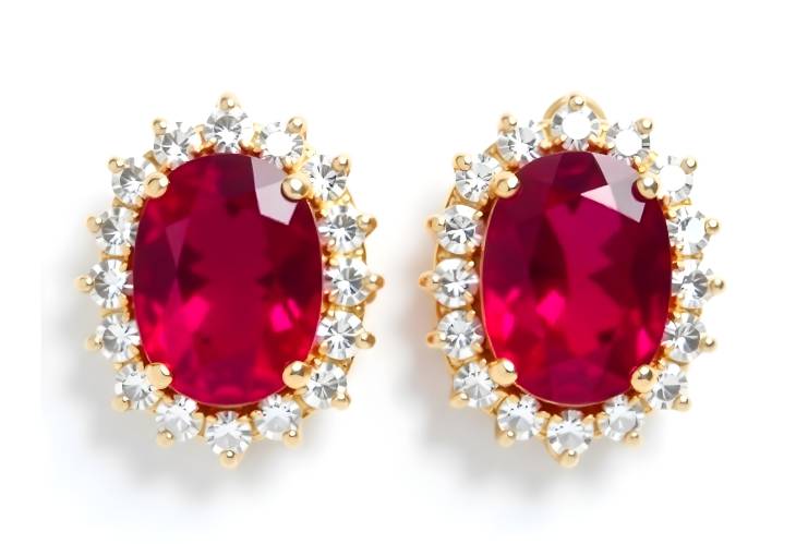 Stunning Ruby Earrings with Diamond Accents Isolated on White