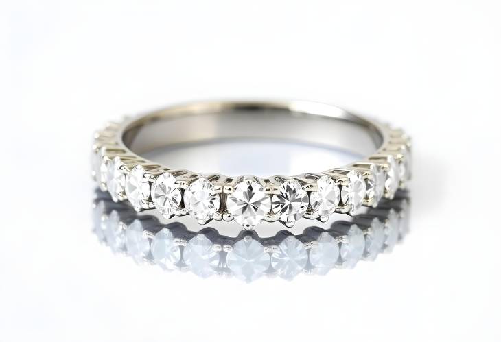 Timeless Diamonds Wedding Eternity Band Rings on White Isolate