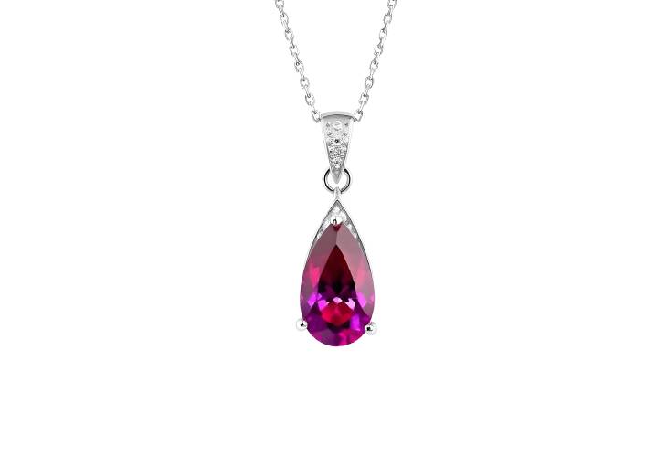 Vibrant Pear Shape Ruby and Diamond Pendant in White Gold