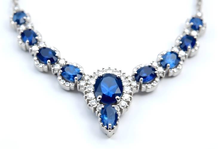 Dazzling Blue Sapphire and Diamond Necklace Luxury Jewelry on White