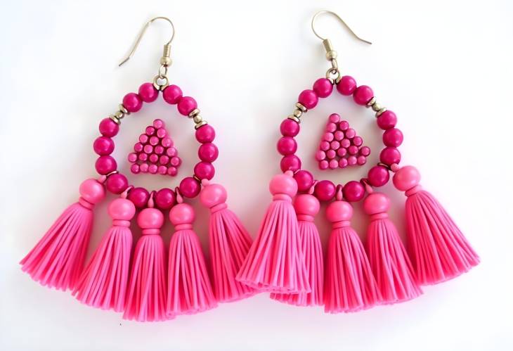 Festive Large Magenta Tassel Earrings