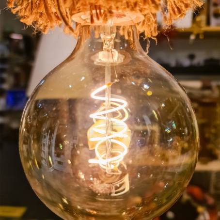 Glimmering Vintage CloseUp of an Illuminated Hanging Light Bulb