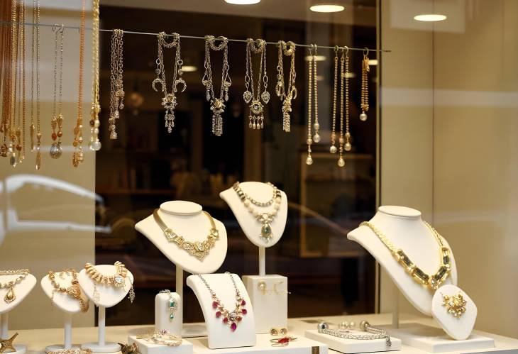 Elegant Fashion Jewelry Showcase in a Store Window