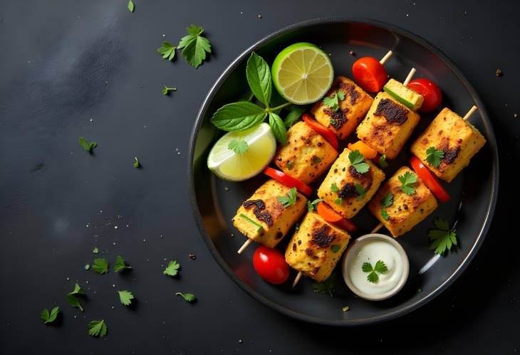 Savory Vegan Kebabs Indian Paneer Tikka with Lime