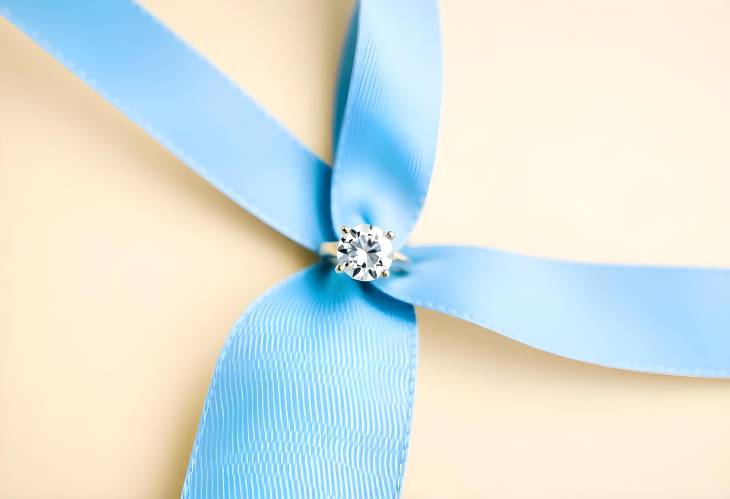 Glamorous Diamond Ring on Blue Ribbon for Elegant Jewelry Display