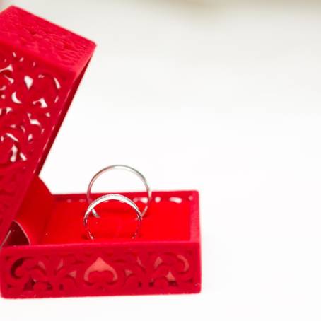 Elegant Presentation Wedding Rings in Luxurious Red Box