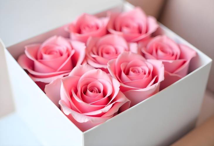 Stylish Pink Roses in a White Box A Touch of Minimalism