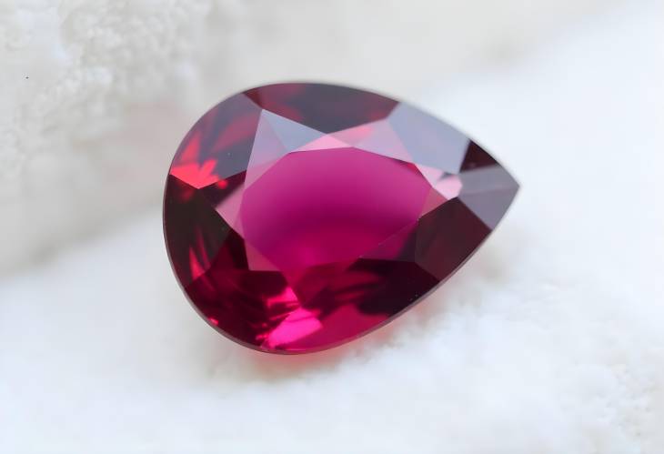 Dazzling Rhodolite Garnet Pear Cut Gemstone Isolated on White Background