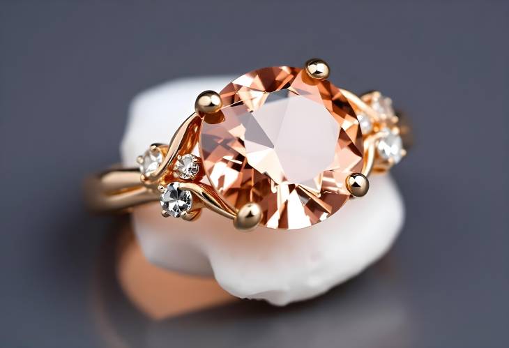 Dazzling Rose Gold Morganite Ring with Diamonds Isolated on White