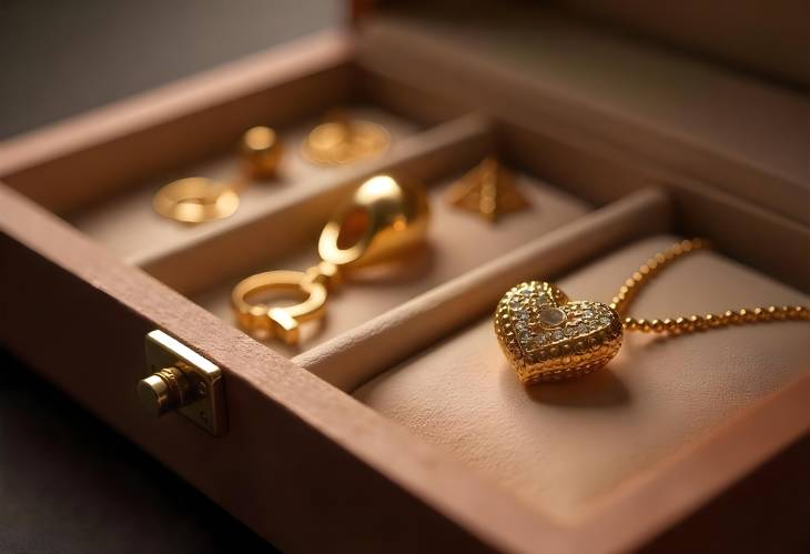 Artistic CloseUp of Golden Bijouterie in Jewelry Box