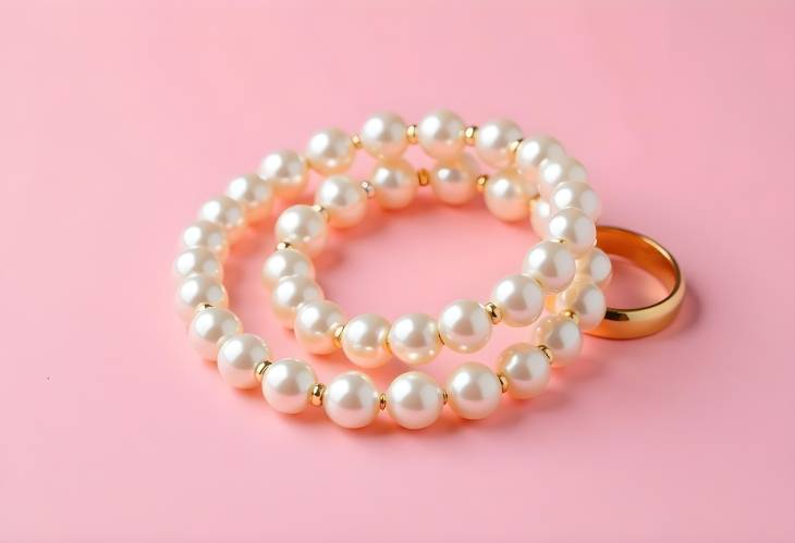 Luxury Pearl Golden Jewelry on Pink Paper Setup