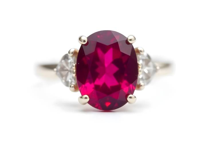 Sophisticated Rhodolite Garnet Ring with Diamond Accents Isolated