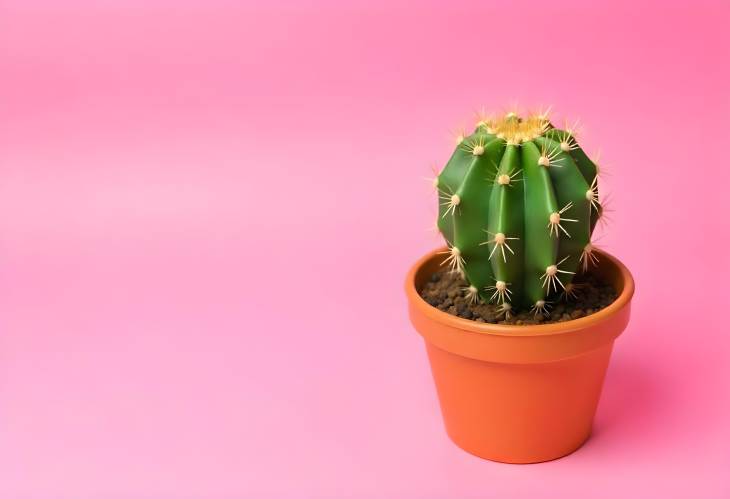 Bright Pink Background with Cactus A Trendy Decor Element