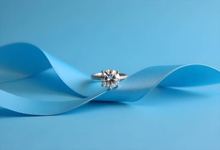 Gorgeous Diamond Ring on Blue Ribbon for Elegant Presentation