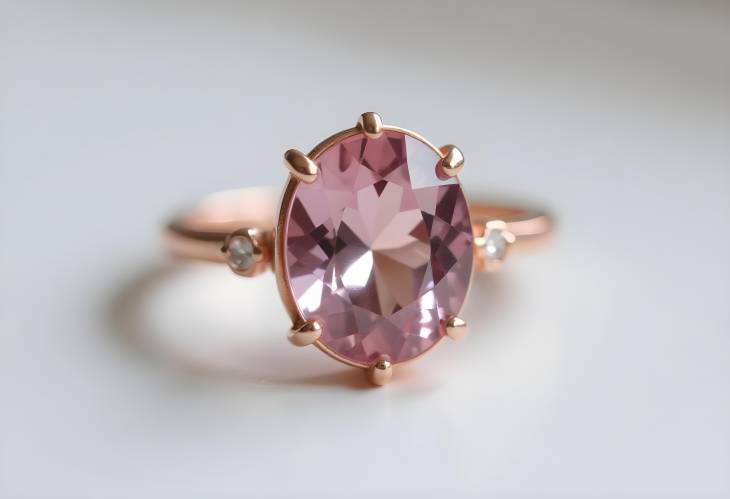 Sophisticated Morganite and Diamond Ring in Rose Gold Isolated