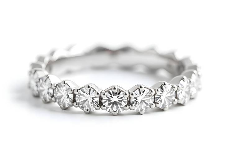 Beautiful Group of Diamonds Wedding Eternity Band Rings on White Isolate