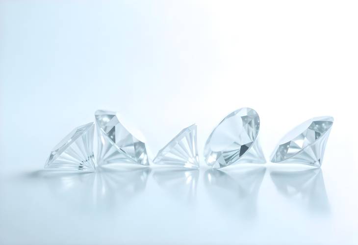 Panoramic View of Exquisite Diamonds on a Clean White Surface