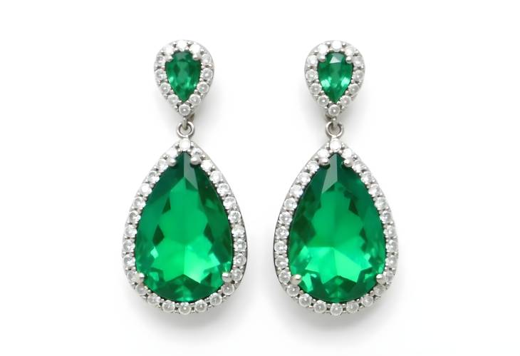 Vibrant Pear Shape Emerald Earrings with Sparkling Diamonds