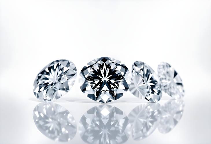 Lustrous Diamonds in a Panorama Layout on White Background