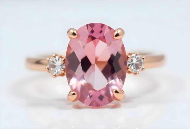 Chic Rose Gold Morganite Ring with Diamonds on White Background