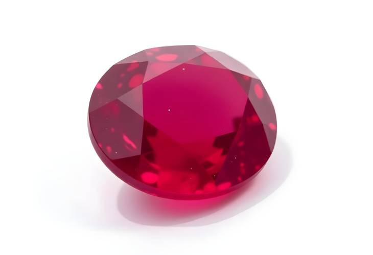 Charming Ruby Gemstone Round Cut Isolated on White Background