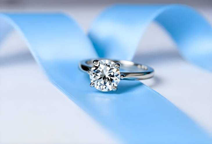 Sophisticated Diamond Ring on Blue Ribbon Background