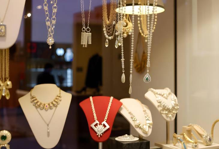 Glamorous Jewelry Collection in a Boutique Window Display