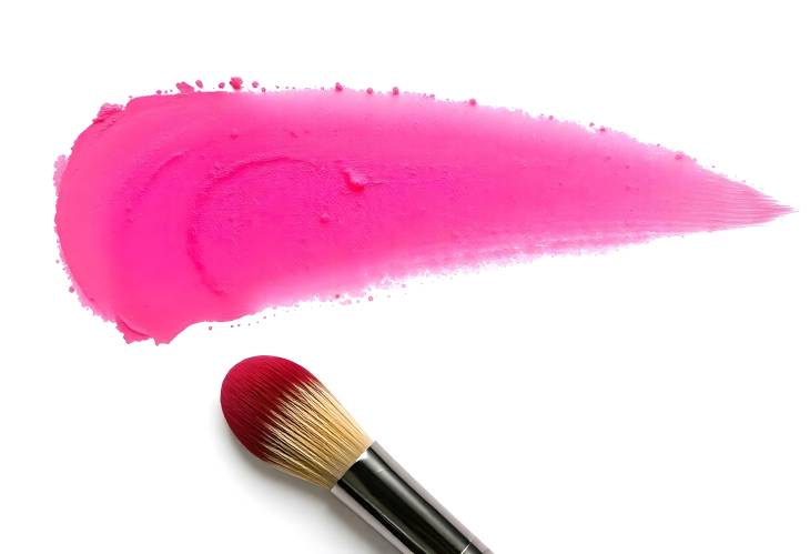 Chic Red Eyeshadow and Blush Brush Stroke on White Background