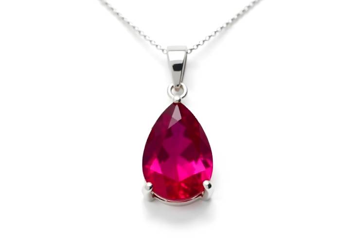 Opulent Pear Shape Ruby and Diamond Pendant