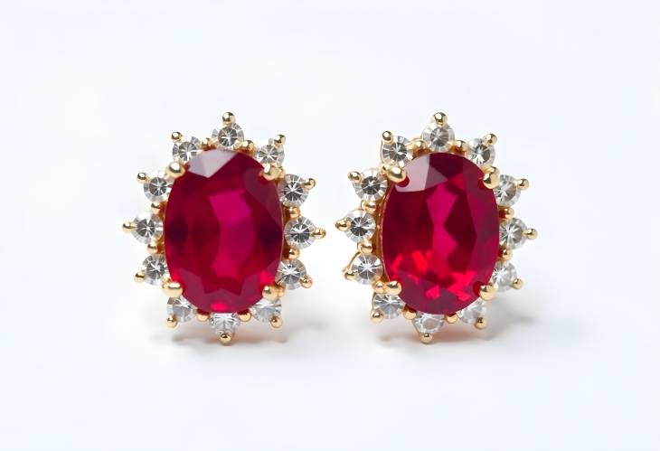 Sophisticated Ruby Earrings with Diamond Accents Isolated on White