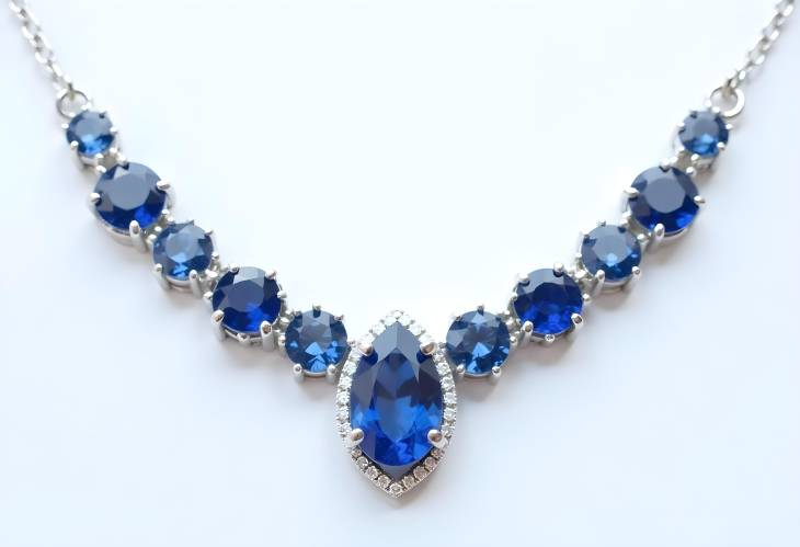 Gorgeous Blue Sapphire and Diamond Necklace on White Isolate