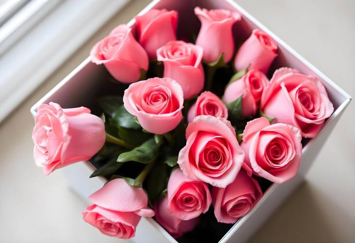 Elegant Pink Roses in a White Box Minimalism Redefined