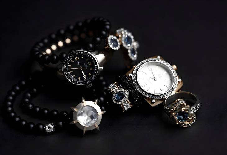 Stunning Black Jewelry Fashion Bracelets, Rings, and Watches