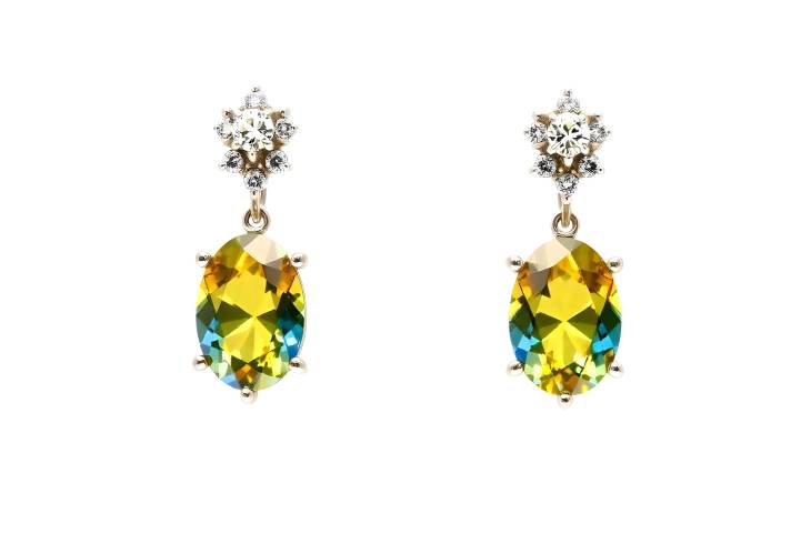 Vibrant Blue and Yellow Sapphire Drop Earrings with Diamonds