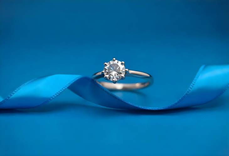 Captivating Diamond Ring on Blue Ribbon Background for Luxury Display