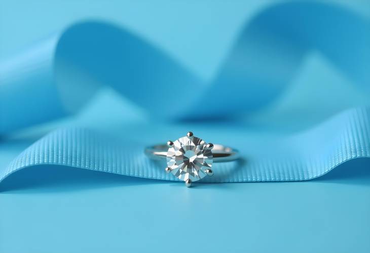 Artistic Diamond Ring on Blue Ribbon for Exquisite Jewelry Displays