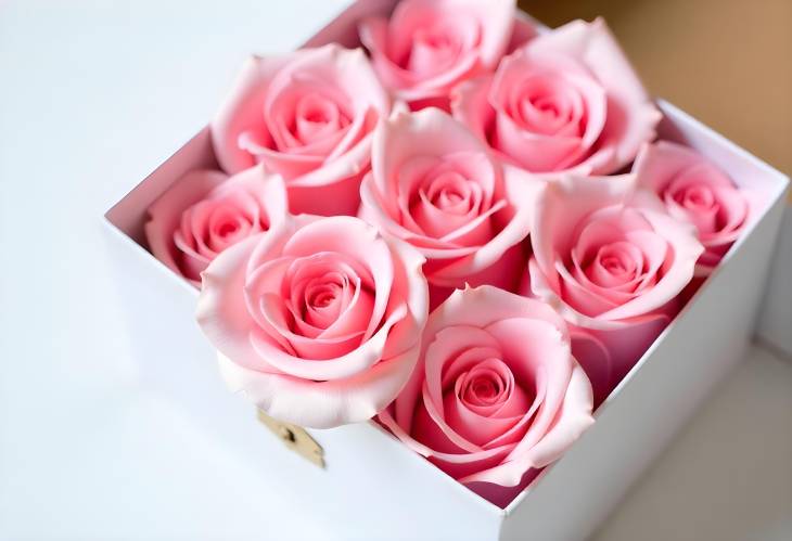 Minimalist Fashion with Pink Roses in a White Box