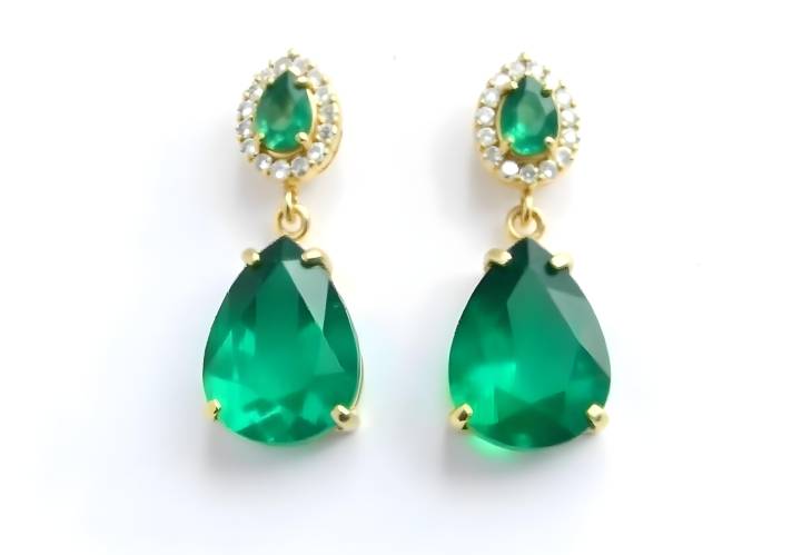 Timeless Pear Shape Emerald and Diamond Earrings