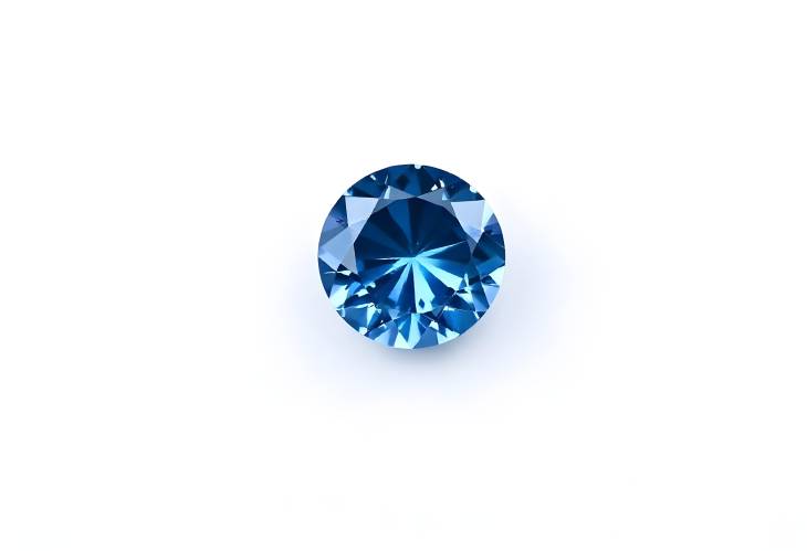 Gleaming Round Cut Blue Sapphire Gemstone on White Background