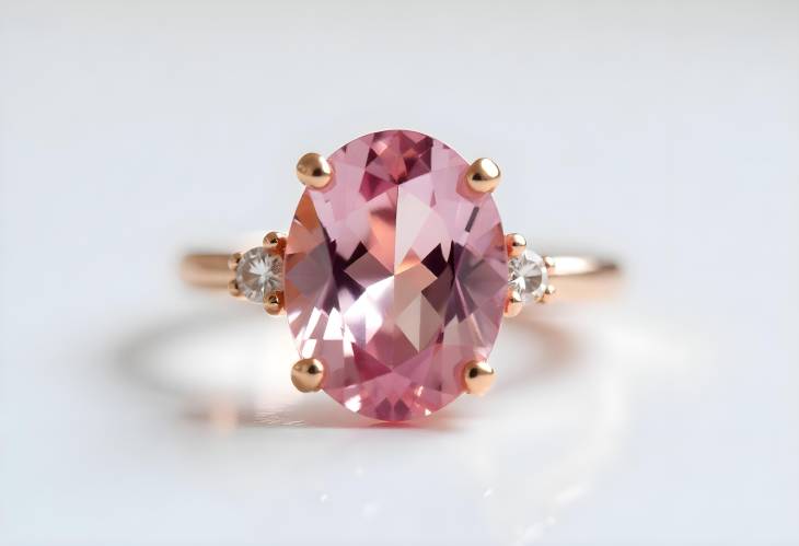 Elegant Morganite and Diamond Ring in Rose Gold Isolated on White