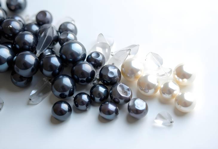 Artistic Display of Black and White Pearls Isolated on White Background