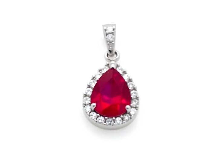 Opulent Pear Shape Ruby and Diamond Pendant in White Gold