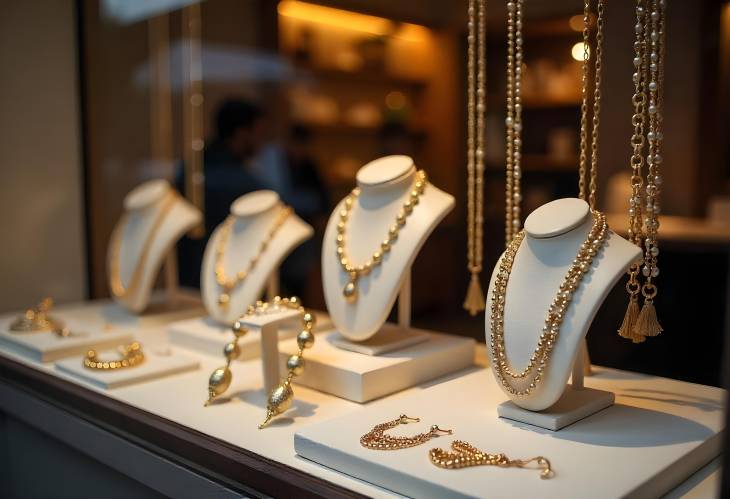 Luxurious Jewelry Collection Showcased in Store Window