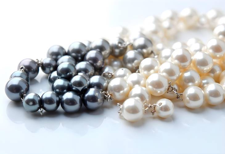 Glamorous Black and White Pearls Isolated on a Clean White Background