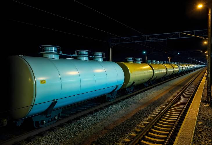 Railway Fuel Transportation Backlit Tankers in Motion